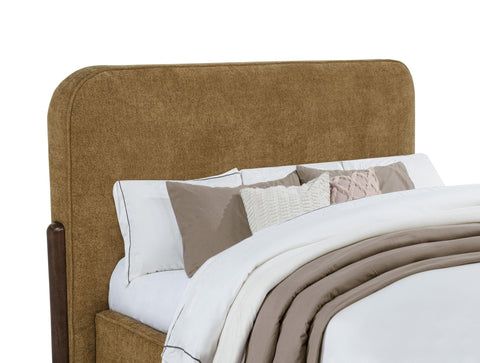 Ingram Upholstered Queen Platform Bed Curry and Walnut