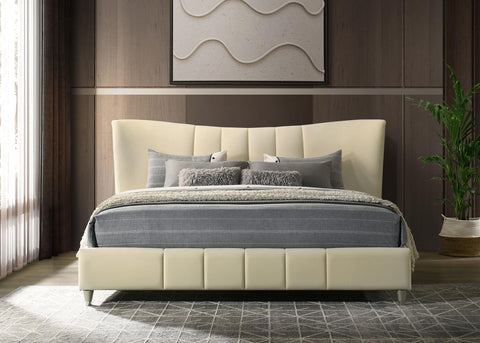 Comisso Upholstered Eastern King Panel Platform Bed Ivory