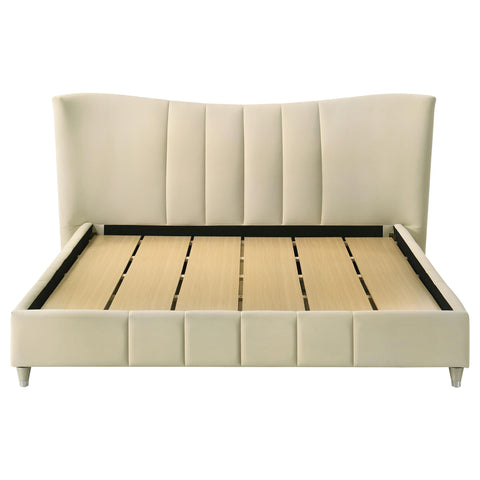 Comisso Upholstered Eastern King Panel Platform Bed Ivory