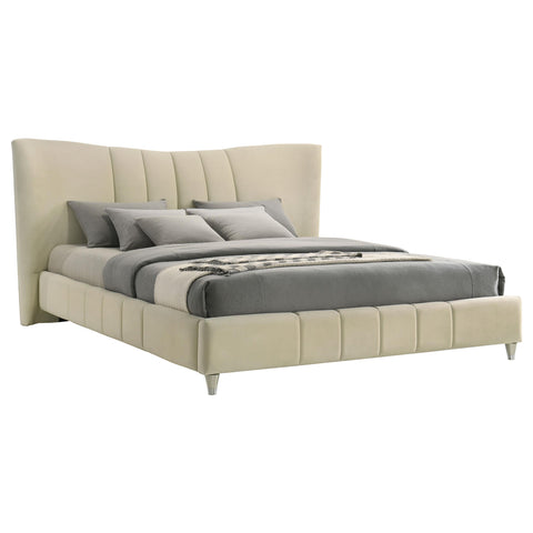 Comisso Upholstered Eastern King Panel Platform Bed Ivory