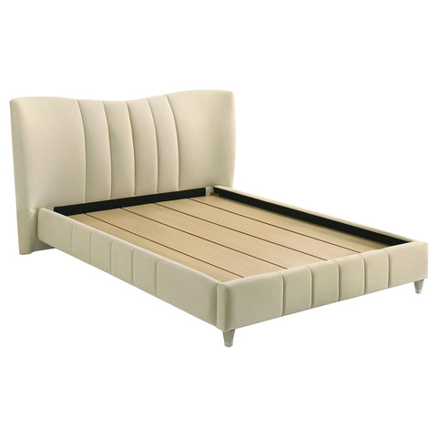 Comisso Upholstered Queen Panel Platform Bed Ivory