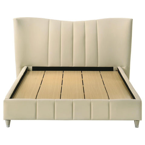 Comisso Upholstered Queen Panel Platform Bed Ivory