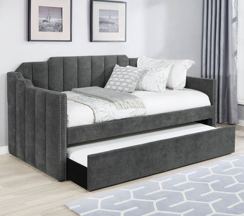 Renee Upholstered Twin Daybed with Trundle CharcoalCharcoal