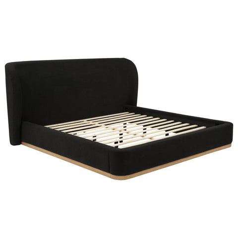 Laurelton Upholstered Eastern King Wingback Platform Bed Black