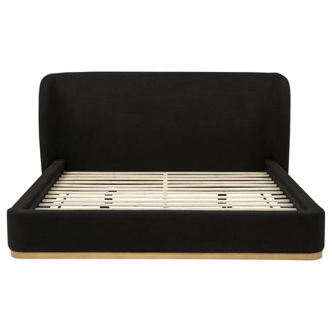 Laurelton Upholstered Eastern King Wingback Platform Bed Black
