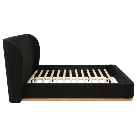 Laurelton Upholstered Eastern King Wingback Platform Bed Black