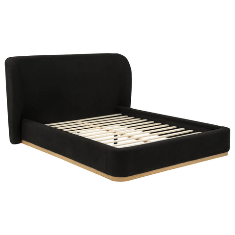 Laurelton Upholstered Queen Wingback Platform Bed Black