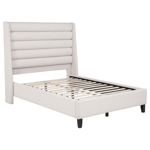 Lowe Upholstered Tufted Full Wingback Platform Bed Beige