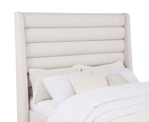 Lowe Upholstered Tufted Full Wingback Platform Bed Beige