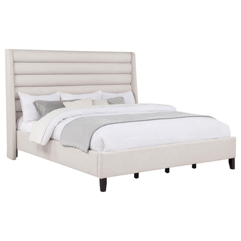 Lowe Upholstered Tufted Eastern King Wingback Platform Bed Beige