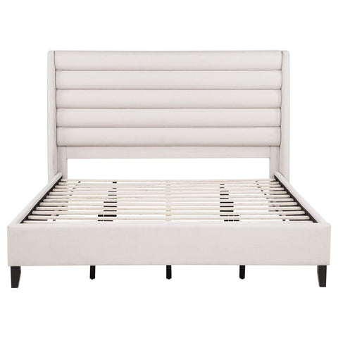 Lowe Upholstered Tufted Eastern King Wingback Platform Bed Beige