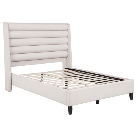 Lowe Upholstered Tufted Queen Wingback Platform Bed Beige