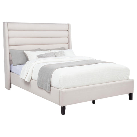 Lowe Upholstered Tufted Queen Wingback Platform Bed Beige