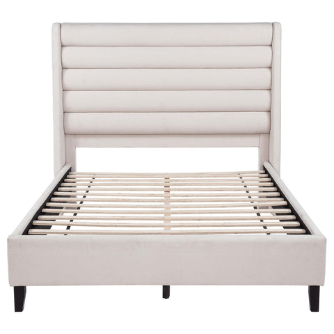 Lowe Upholstered Tufted Queen Wingback Platform Bed Beige