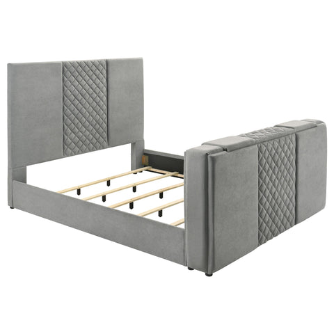 Tabby 61-inch Upholstered Eastern King Panel TV Bed Grey