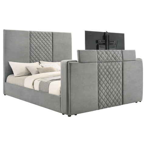 Tabby 61-inch Upholstered Eastern King Panel TV Bed Grey
