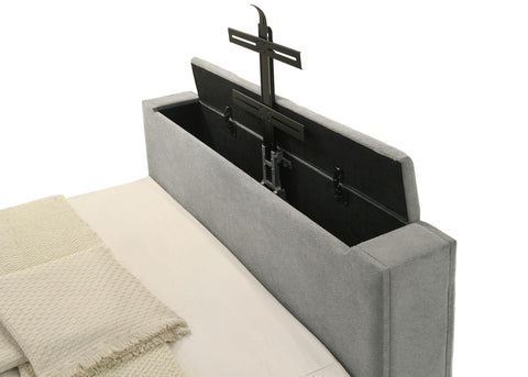 Tabby 61-inch Upholstered Eastern King Panel TV Bed Grey
