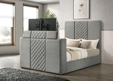 Tabby 61-inch Upholstered Queen Panel TV Bed Grey