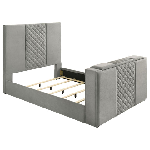 Tabby 61-inch Upholstered Queen Panel TV Bed Grey