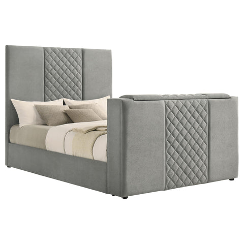 Tabby 61-inch Upholstered Queen Panel TV Bed Grey