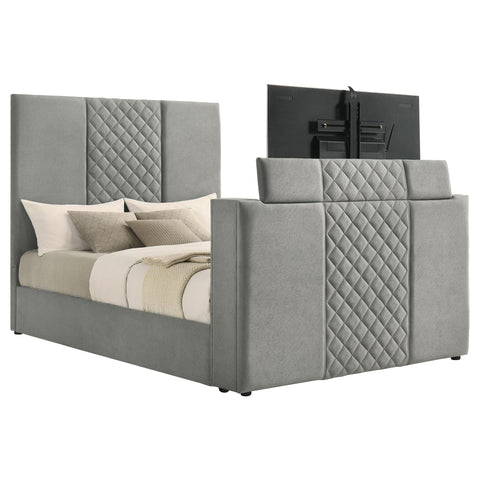 Tabby 61-inch Upholstered Queen Panel TV Bed Grey