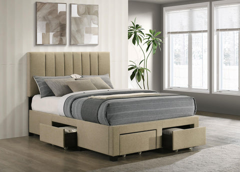 Lester 4-drawer Upholstered Full Storage Bed Light Brown