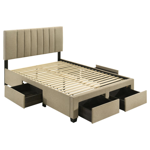 Lester 4-drawer Upholstered Full Storage Bed Light Brown