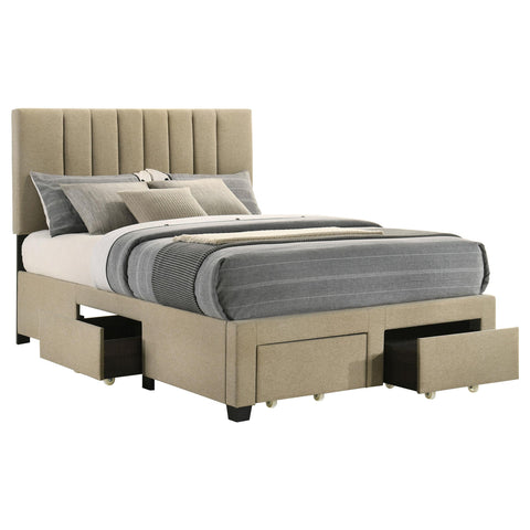Lester 4-drawer Upholstered Full Storage Bed Light Brown