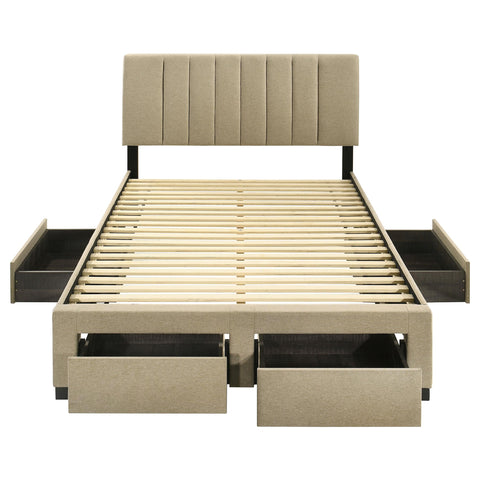 Lester 4-drawer Upholstered Full Storage Bed Light Brown