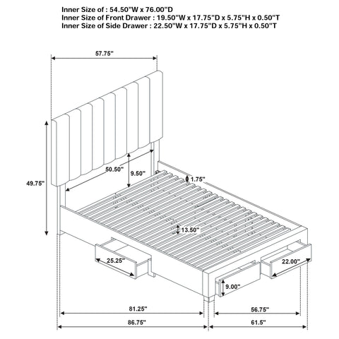 Lester 4-drawer Upholstered Full Storage Bed Light Brown