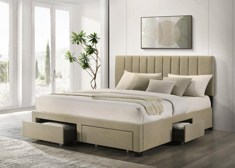 Lester 4-drawer Upholstered Eastern King Storage Bed Brown