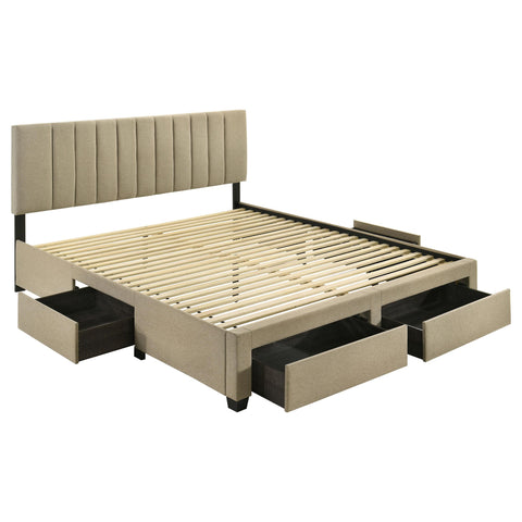 Lester 4-drawer Upholstered Eastern King Storage Bed Brown