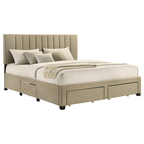 Lester 4-drawer Upholstered Eastern King Storage Bed Brown