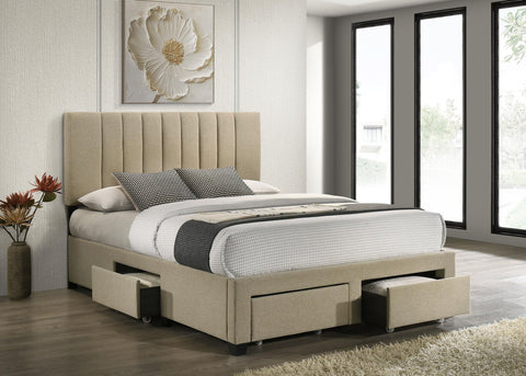 Lester 4-drawer Upholstered Queen Storage Bed Light Brown