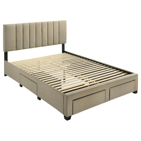 Lester 4-drawer Upholstered Queen Storage Bed Light Brown