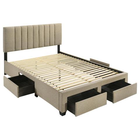 Lester 4-drawer Upholstered Queen Storage Bed Light Brown