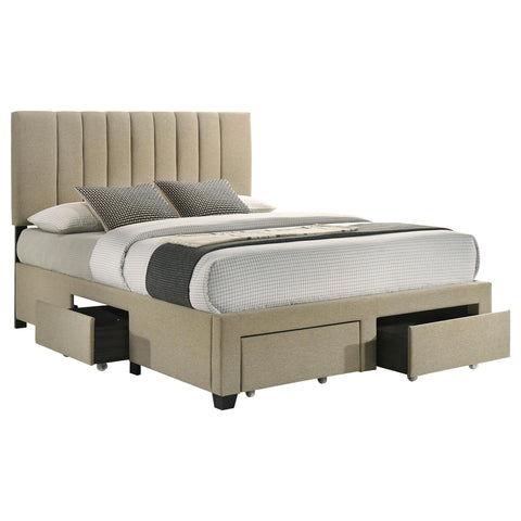 Lester 4-drawer Upholstered Queen Storage Bed Light Brown