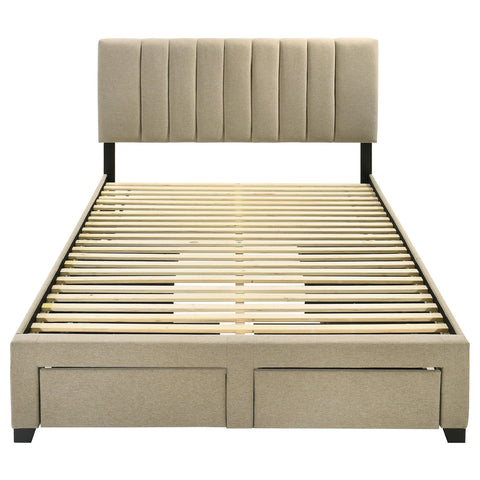 Lester 4-drawer Upholstered Queen Storage Bed Light Brown