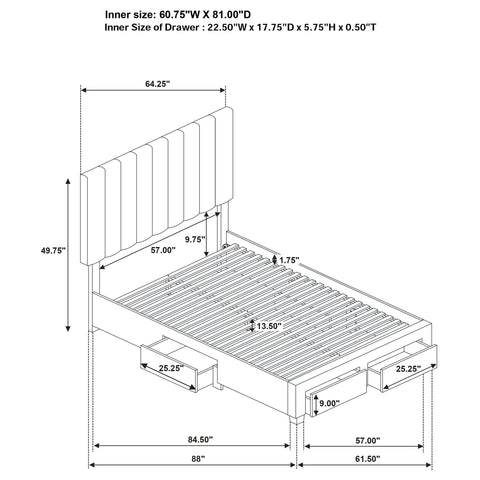 Lester 4-drawer Upholstered Queen Storage Bed Light Brown