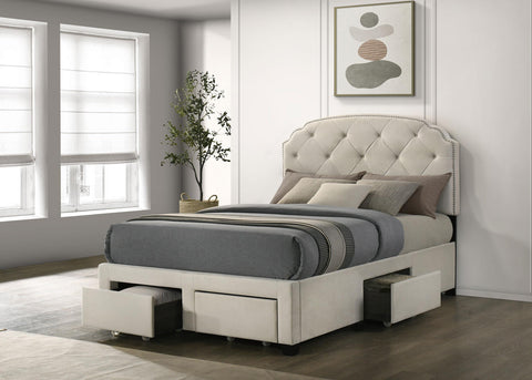 Lewes 4-drawer Upholstered Full Storage Bed Cream