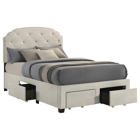 Lewes 4-drawer Upholstered Full Storage Bed Cream