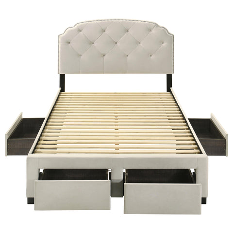 Lewes 4-drawer Upholstered Full Storage Bed Cream