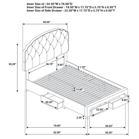 Lewes 4-drawer Upholstered Full Storage Bed Cream