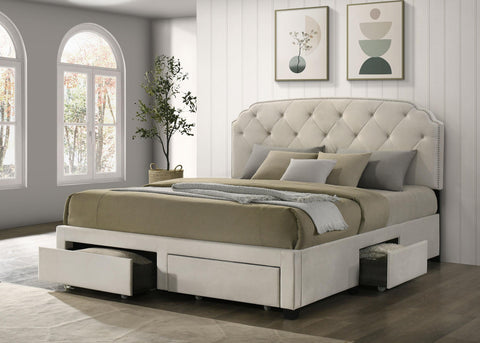 Lewes 4-drawer Upholstered Eastern King Storage Bed Cream