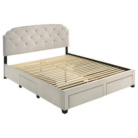 Lewes 4-drawer Upholstered Eastern King Storage Bed Cream