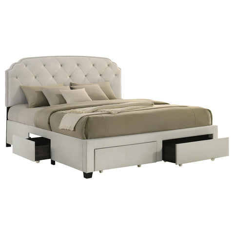 Lewes 4-drawer Upholstered Eastern King Storage Bed Cream