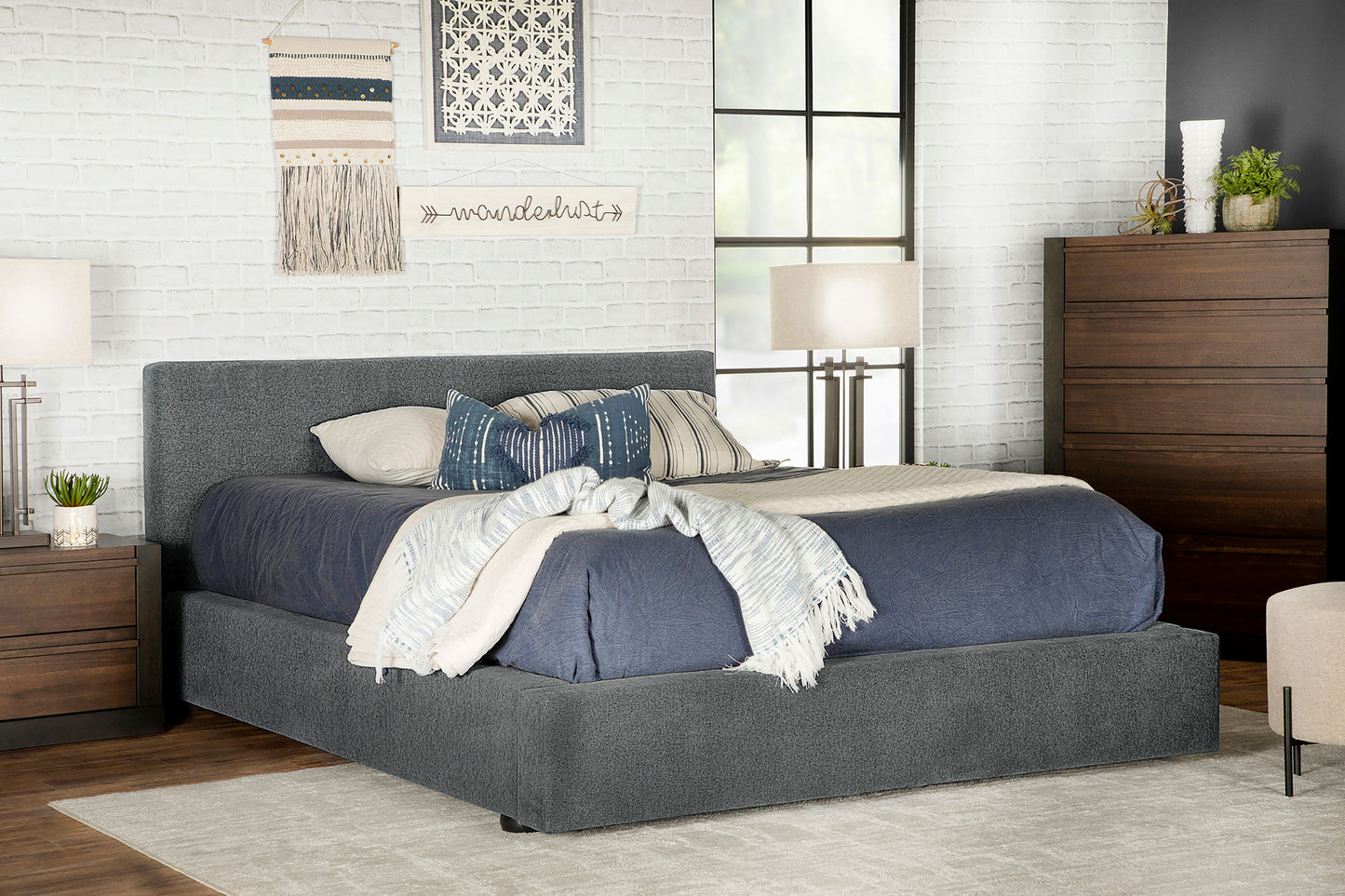 martina upholstered full panel bed graphite