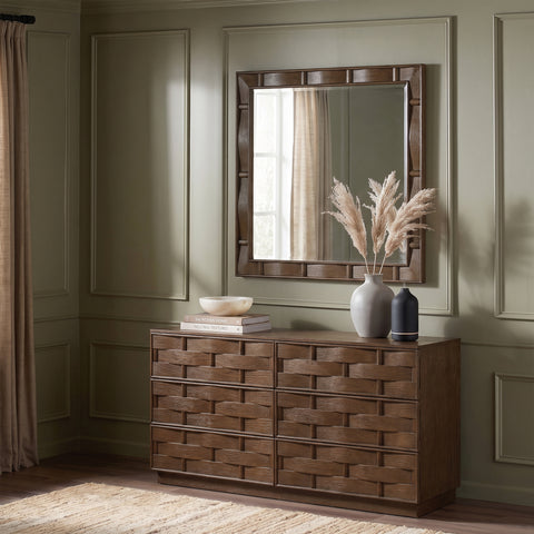 Urban 36" Brown Oak Veneer Frame Mirror, 1 Piece