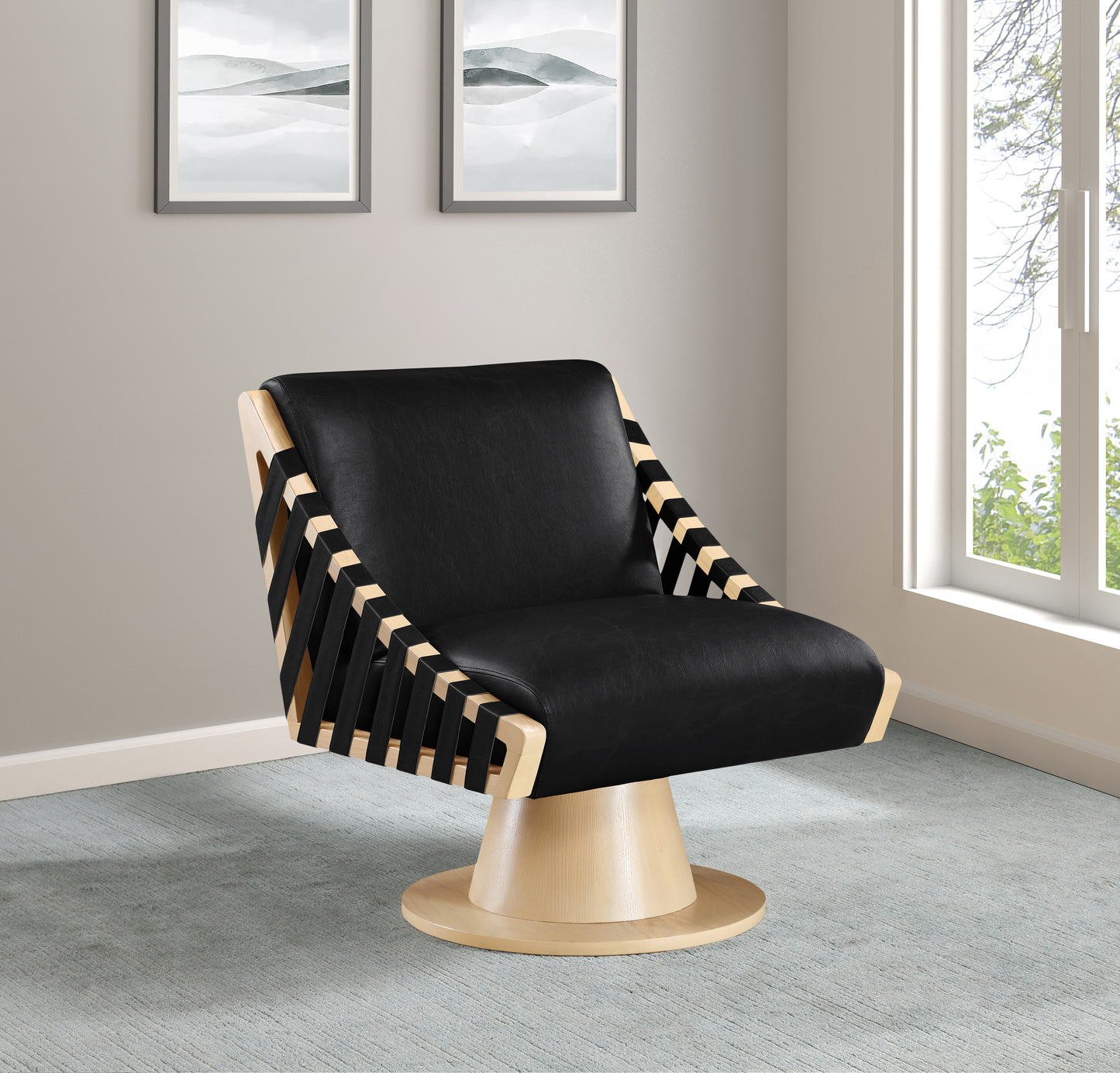 tulip black vegan leather swivel accent chair