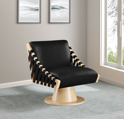 Tulip Black Vegan Leather Swivel Accent Chair